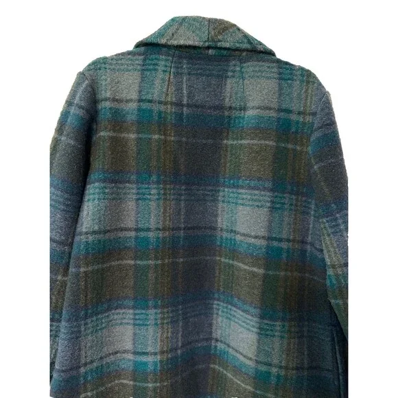 Rachel Zoe Open Front Wool Blend Green Plaid Jacket SZ L‎ - Picture 11 of 11